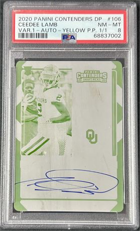 2020 Contenders Draft Picks #106 CeeDee Lamb RC Printing Plate 1/1 PSA 8 NMMT