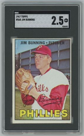 1967 Topps #560 Jim Bunning Hi# SGC 2.5 GOOD+