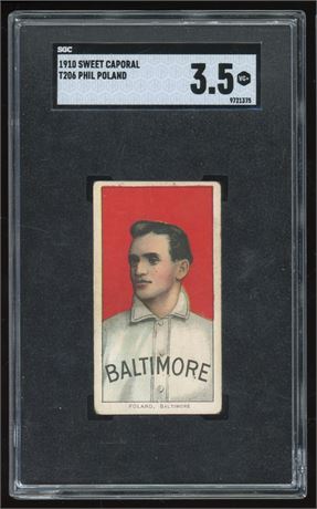 1909-1911 T206 Sweet Caporal Phil Poland SGC 3.5 VG+