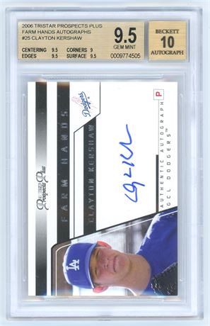 2006 Tristar Prospects Plus #25 Clayton Kershaw RC Auto BGS 9.5 Auto 10