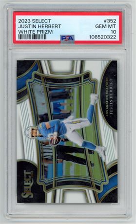 2023 Panini Select #352 Justin Herbert 24/35 White Prizm PSA 10 GEM MINT