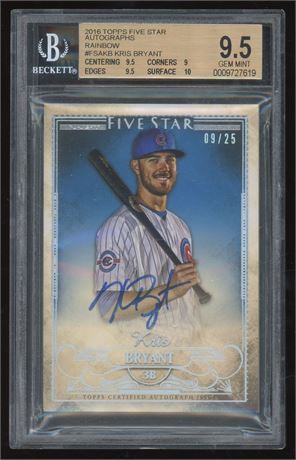 2016 Topps Five Star Autos Kris Bryant Rainbow 9/25 BGS 9.5 GEM MINT