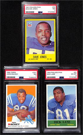 (3) 1964-1967 PSA Graded HOF Football Lot Mackey, Night Train, Deacon Jones