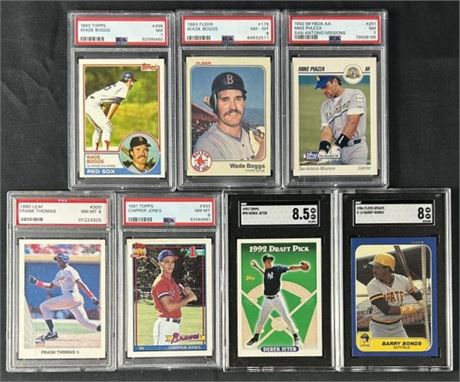 1983-93 PSA/SGC Graded Rookie Baseball Lot (7) w/ Jeter, Bonds, & Boggs