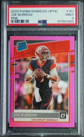 2020 Panini Donruss Optic #151 Joe Burrow Rated Rookie Pink Prizm PSA 9 MINT
