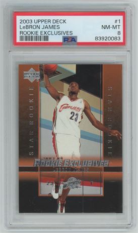 2003 Upper Deck #1 LeBron James RC Rookie Exclusives PSA 8 NMMT