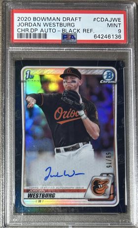 2020 Bowman Draft Chrome DP Auto-Black Refractor Jordan Westburg RC 58/75 PSA 9