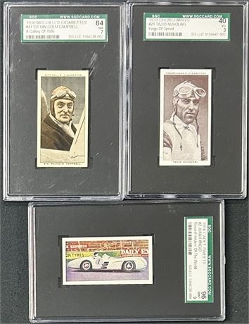 1936-54 SGC Graded Auto Racing Lot (3) w/ Fangio SGC Highest, Campbell SGC POP 1