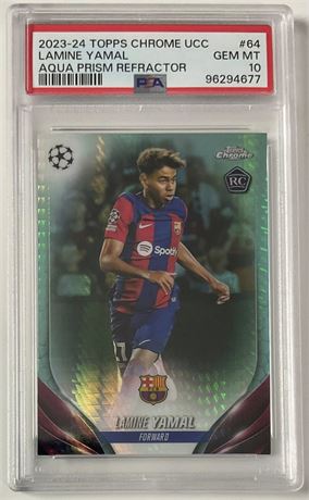 2023 Topps Chrome UCC #64 Lamine Yamal RC Aqua Prism Refractor PSA 10 GEM MINT