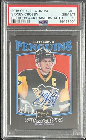 2016 O-Pee-Chee Platinum Sidney Crosby Retro Black Rainbow Auto PSA 10 GEM MINT