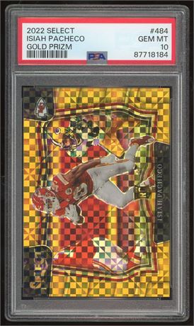 2022 Panini Select #484 Isiah Pacheco RC Gold Prizm 6/10 PSA 10 GEM MINT