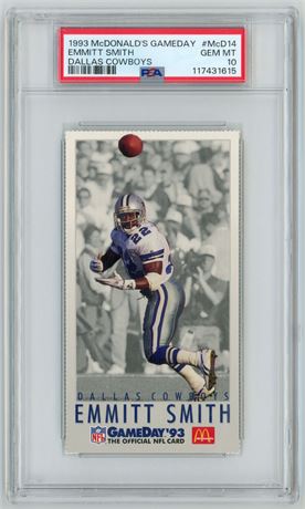 1993 McDonald's Gameday Emmitt Smith Dallas Cowboys PSA 10 GEM MINT