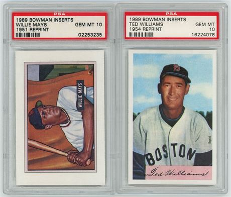 1989 Bowman Inserts PSA Graded Reprint Lot (2) w/ Williams & Mays Both PSA 10's