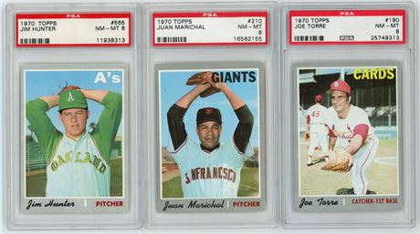 1970 Topps Baseball HOF PSA NMMT Graded Lot (3) w/ Torre, Marichal & Hunter