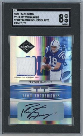 2006 Leaf Limited 9/25 Peyton Manning Team Trademarks Jersey Auto Prime