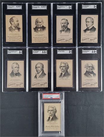 1880s Presidents SGC/PSA Graded Lot (9) w/ Adams, Jefferson, and Garfield