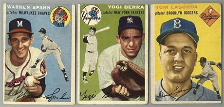 1954 Topps Lot Low Grade w/ Lasorda RC, Berra & Spahn (3)