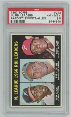 1967 Topps #242 N.L. RBI Leaders Aaron/Clemente PSA 8.5 NMMT+