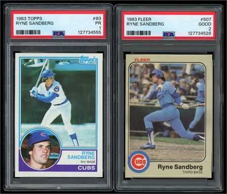 1983 Topps/Fleer Ryne Sandberg RC PSA 1-2 Lot (2) Pop 18 & Pop 8