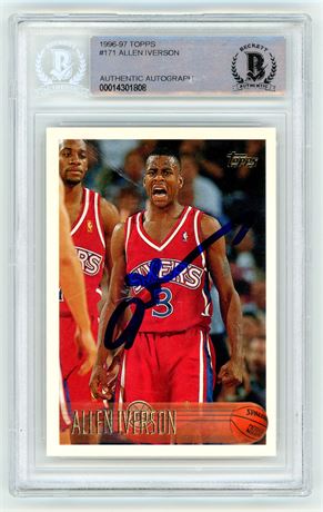 1996 Topps #171 Allen Iverson RC Beckett Authentic Autograph READ