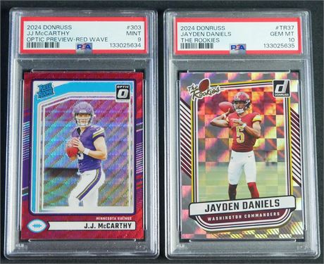 2024 Donruss NFL PSA Graded Rookie Lot (2) w/ Daniels, and McCarthy