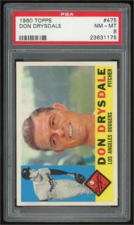 1960 Topps #475 Don Drysdale PSA 8 NMMT