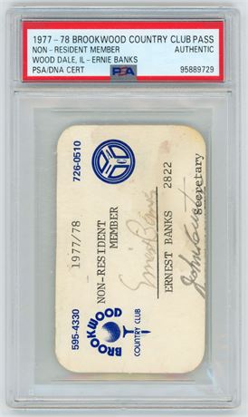 1977 Brookwood Country Club Pass Wood Dale IL Ernie Banks PSA Authentic Auto