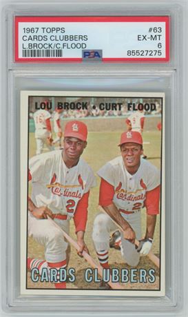 1967 Topps #63 Cards Clubbers Brock/Flood PSA 6 EXMT