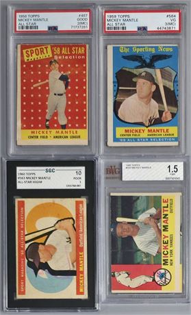 1958-60 Topps Mickey Mantle Graded Lot (4)