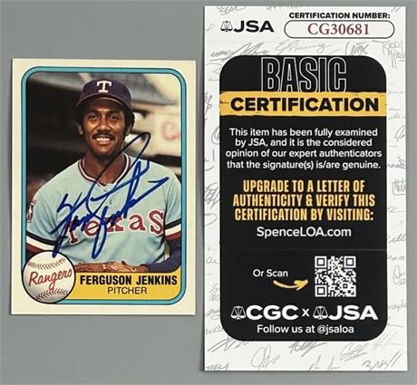 1981 Fleer #622 Ferguson Jenkins Auto JSA Low Grade (Crease)