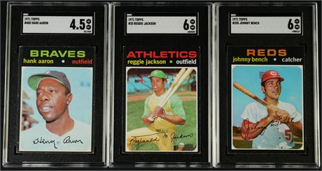 1971 Topps Baseball SGC Graded Lot (3) w/ Aaron, Jackson, and Bench