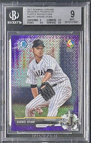 2017 Chrome Mega Box Prospects Purple Refractor Shohei Ohtani 133/250 BGS 9 MINT