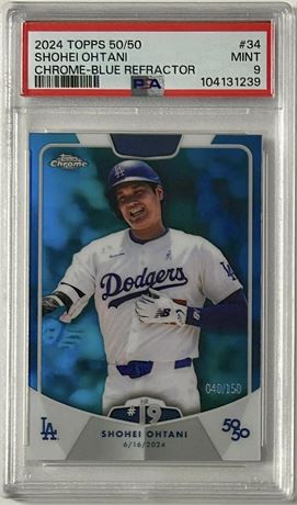 2024 Topps 50/50 #34 Shohei Ohtani Chrome Blue Refractor 40/150 PSA 9 MINT