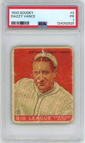 1933 Goudey #2 Dazzy Vance RC PSA 1 POOR
