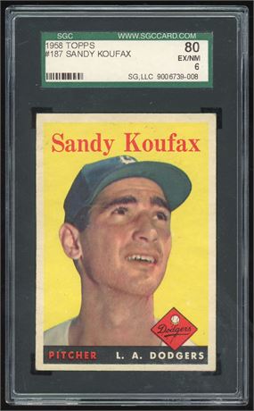 1958 Topps #187 Sandy Koufax SGC 6 EXMT Nice Centering