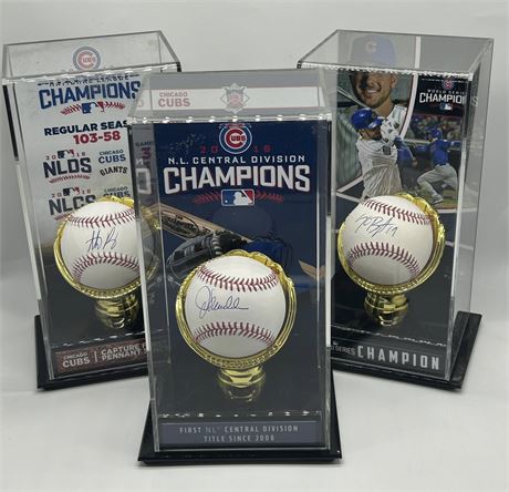Chicago Cubs Signed Baseball Lot (3) Maddon, Rizzo, Bryant w/ Display cases READ