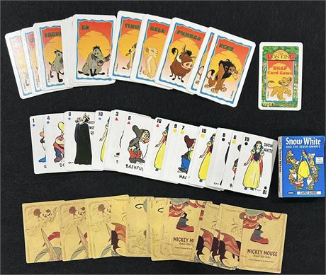 Vintage Disney Card Game Lot (3) w/ Lion King/Snow White