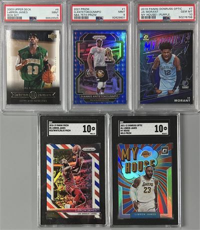 2003-2021 NBA Superstar PSA/SGC Graded Lot (5) w/ LeBron/Giannis/Ja Morant