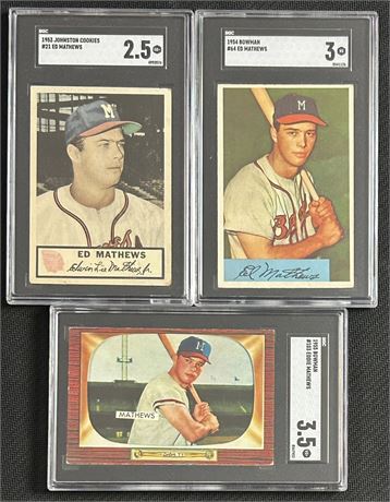 1953-1955 Bowman Ed Mathews SGC Graded Lot (3)