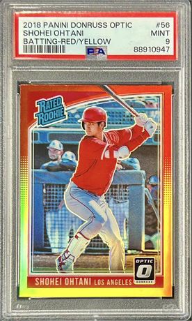 2018 Donruss Optic #56 Shohei Ohtani Batting Red & Yellow Prizm PSA 9 MINT