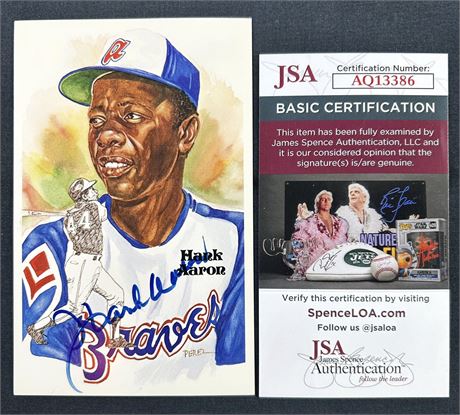 1980-2002 Perez-Steele Hall Of Fame Postcards Hank Aaron JSA Authenticated