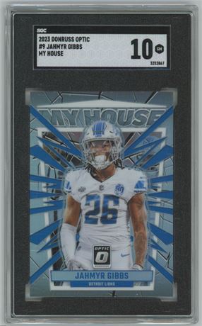2023 Donruss Optic #9 Jahmyr Gibbs My House Prizm SGC 10 GEM MINT