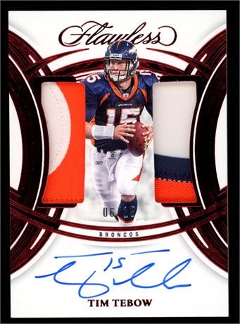 2025 Panini Flawless Tim Tebow Dual Patch 5/15 Auto