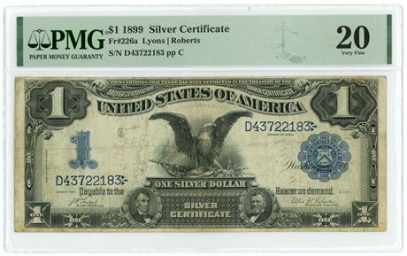 1899 Fr#226a $1 Lyons/Roberts Silver Certificate PMG 20 Very Fine