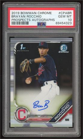 2019 1st Bowman Chrome Brayan Rocchio RC Prospects Autographs PSA 10 GEM MINT
