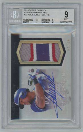 2018 Topps Dynasty Autograph Patches Adrian Beltre 6/10 BGS 9 MINT 4-Color Patch