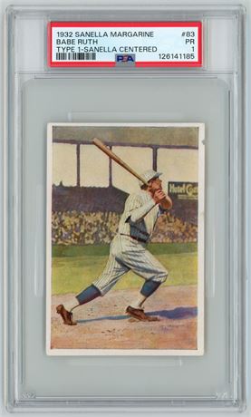 1932 Sanella Margarine #83 Babe Ruth Type 1 Sanella Centered PSA 1 POOR