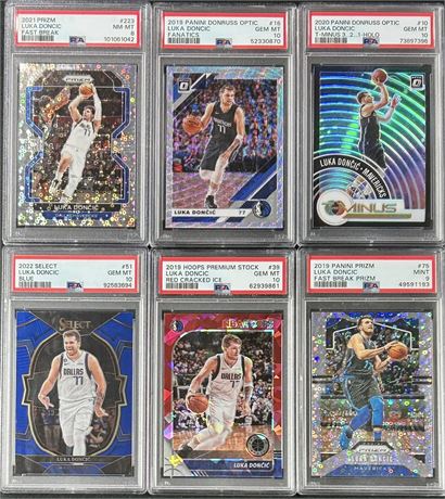 2019-2022 Panini PSA Graded Luka Doncic Lot (6) w/ 4 PSA 10's, Holo, Cracked Ice