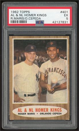 1962 Topps #401 Maris/Cepeda AL & NL Homer Kings PSA 5 EX