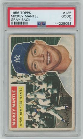 1956 Topps #135 Mickey Mantle Gray Back PSA 2 GOOD